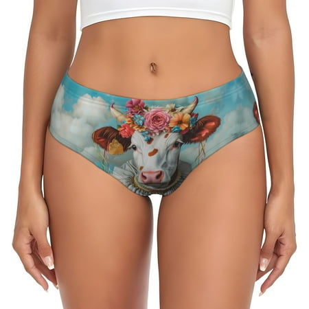 Womens Underwear - Vintage Colorful Floral Cow No Show Seamless Underwear for Women  Stretch Women s Panties  Hipster Soft Comfort Ladies Panties Bikini Underwear Briefs