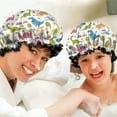 thumbnail image 6 of Shower Caps,Colorful Cartoon Dinosaurs Scenery Pattern Waterproof Shower Cap for Women 4 Pieces,Double Reusable Hair Cover for Shower PEVA Elastic Stretch Hem, 6 of 7