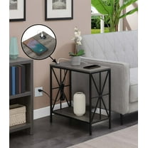 Convenience Concepts Tucson Starburst Chairside End Table with Charging Station and Shelf, Weathered Gray/Black