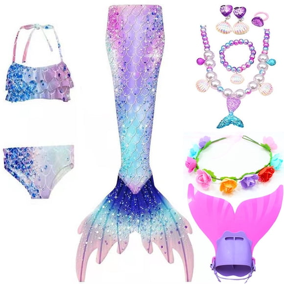 Mermaid Tail With Single Webbed Swimsuit Suit, Swimsuit Princess Bikini Suit, Role Playing, Girl, 3 To 4 Years-SinKeeU