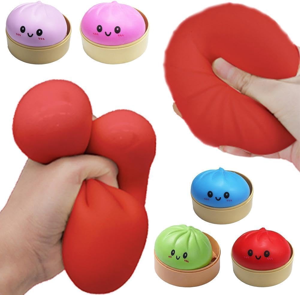 4PC Mystery Dumpling Squishy, 4 Inch Jumbo Dumpling Stress Ball, Squishy Bun, Anxiety Relief Fidget, Soft Squeeze Decompression Dough for Adults Classroom Prizes & Party Favors