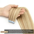 thumbnail image 7 of Tape in Hair Extensions Human Hair Highlighted Ombre Blonde 14-24 Inch 20pcs/pack Straight Seamless Skin Weft Tape in Real Human Hair Extensions P18#613, 7 of 7