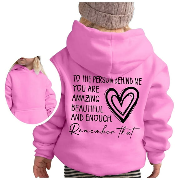 AWZXDE Girls'Casual Loose Fit Hoodie Sweatshirt with Stylish Letter Print, Cozy Comfy for Everyday Wear, Girls Pullover Hooded Top Pink,9-10 Years