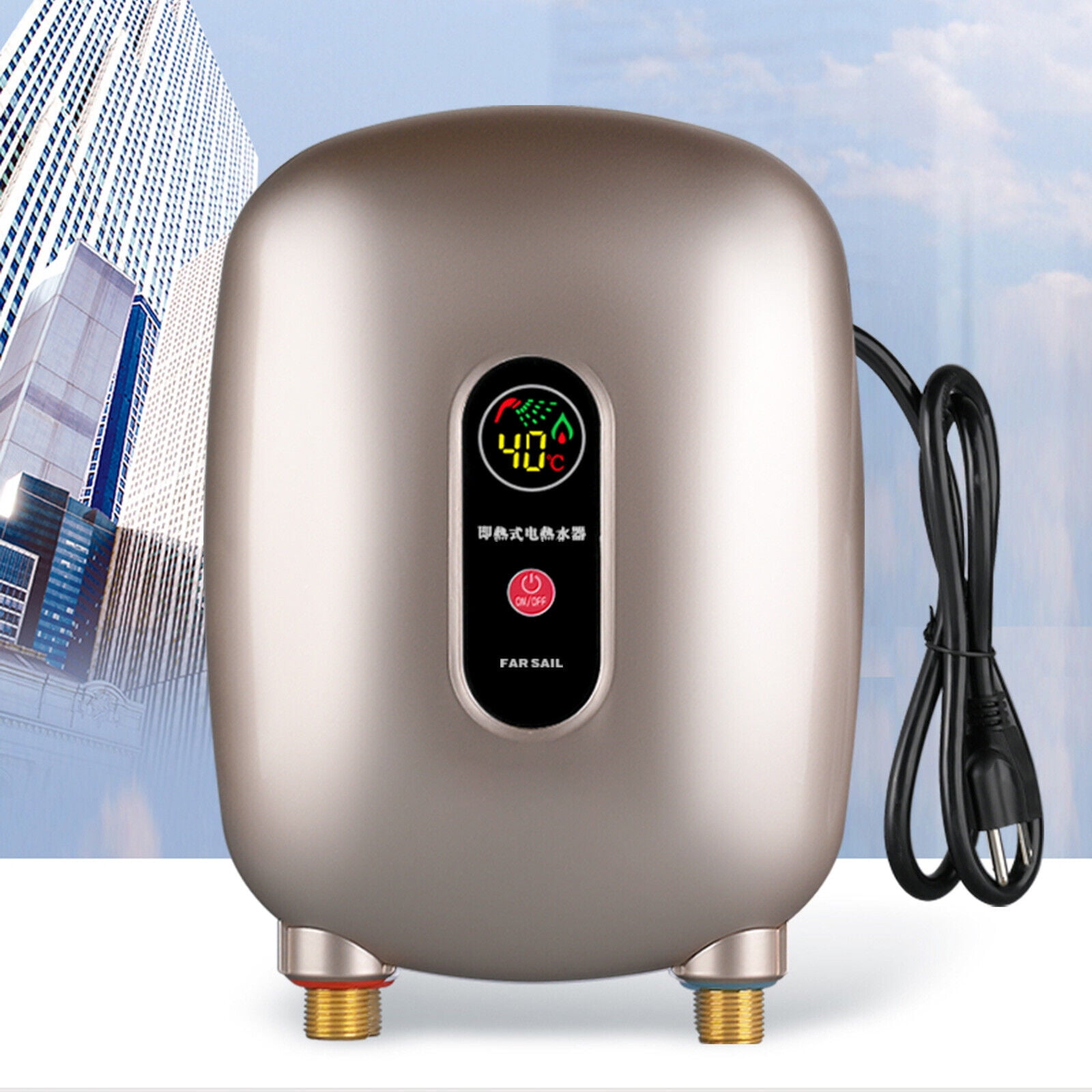3000w Electric Instant Hot Water Heater Mini Tankless Heater Kitchen 68-126°F Ipx4 110v Black/Gold
