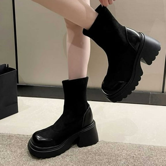 Fesfesfes Platform Boots for Young Ladies Womens Plus Size Boots Solid Chelsea Boots Thick Heels And Thick Soles Boots 5.5(36)