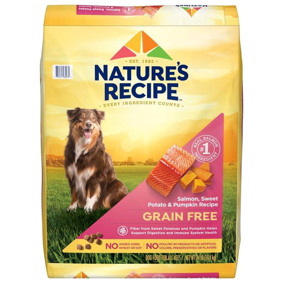 Nature′s Recipe Dry Dog Food, Grain Free Salmon, Sweet Potato & Pumpkin Recipe, 34 lb. Bag