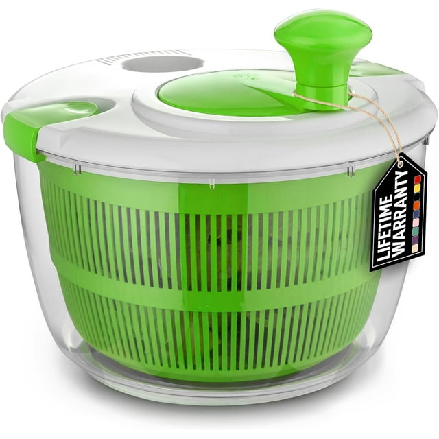 Zulay Kitchen Salad Spinner Large 5L Capacity - Manual Lettuce Spinner with Secure Lid Lock & Rotary Handle - Easy to Use Salad Spinners with Bowl, Colander & Built-in Draining System (Green)