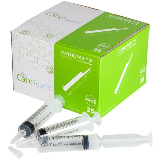 Care Touch Catheter Tip Syringe with Cover, 60 ml 25 Sterile Syringes