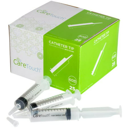Care Touch Catheter Tip Syringe with Cover, 60 ml - 25 Sterile Syringes (No