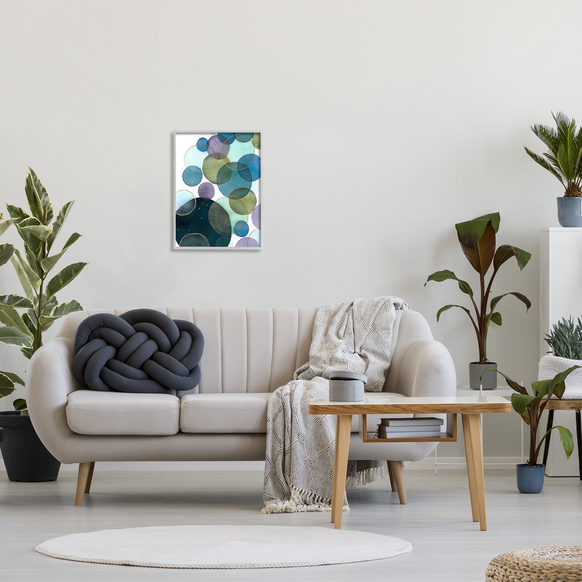 Stupell Industries Varied Overlapping Circles Abstract Painting Gray Framed Art Print Wall Art, 16 x 20