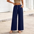 thumbnail image 5 of RQYYD Women's Elastic Waist Linen Pants Casual Loose Wide Leg Button Front Lightweight Summer Daily Wear Bottoms, 5 of 6