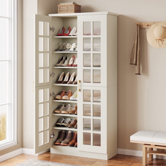 Tribesigns 71" Tall Shoe Cabinet with Doors, 8-Tier Modern Shoe Storage Cabinet with Adjustable Shelves, for Entryway, Hallway, Closet, White