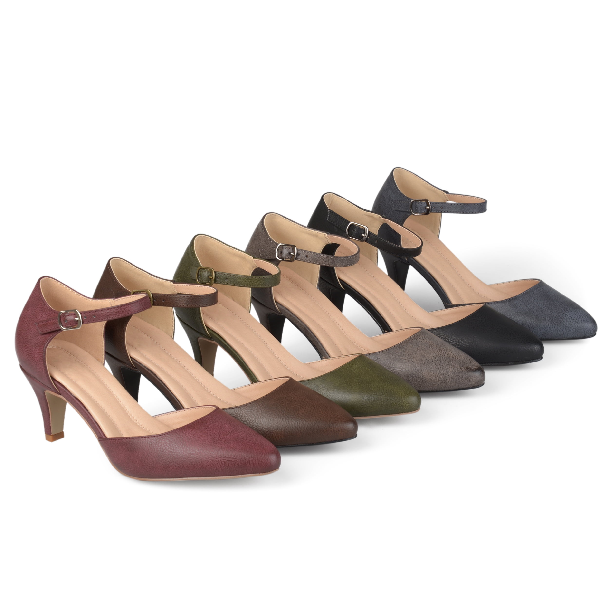 Brinley Co. Womens Faux Leather Comfort Sole D'orsay Ankle Strap Almond Toe Heels