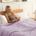 thumbnail image 3 of Whale Flotilla Fuzzy Fleece Queen Size Blanket for Bed, Soft Fluffy Jacquard Waffle Blankets for All Season, Lightweight and Warm, 90x90 Inch, Lilac, 3 of 8