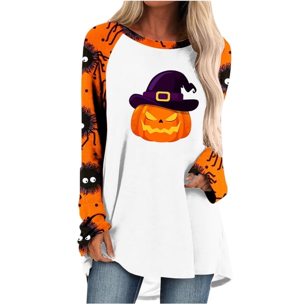 Blusa suelta informal de manga larga con cuello redondo para mujer, camisas con estampado de Halloween Fridja fjkfkj2376