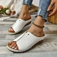 thumbnail image 4 of Womens Sandals Arch Support Wedge Open Toe Slip-on Peep Toe Slides Sandals Slippers Summer Women's Trendy Casual Daily Beach Vacation Shoes White 38, 4 of 6