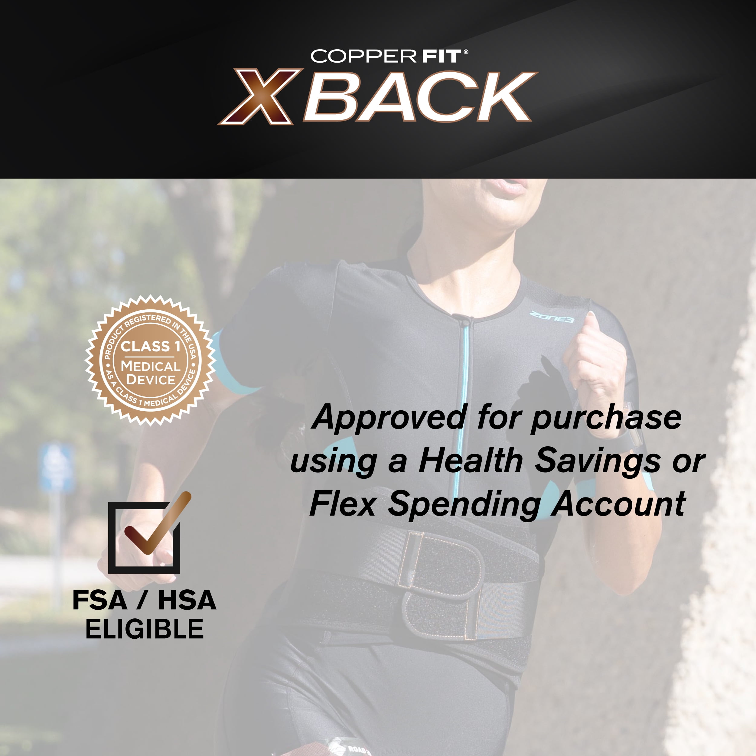 Copper Fit X-Back Brace for Lower Back Pain – Curved Lumbar Panel, Adjustable Power X Straps, L/XL