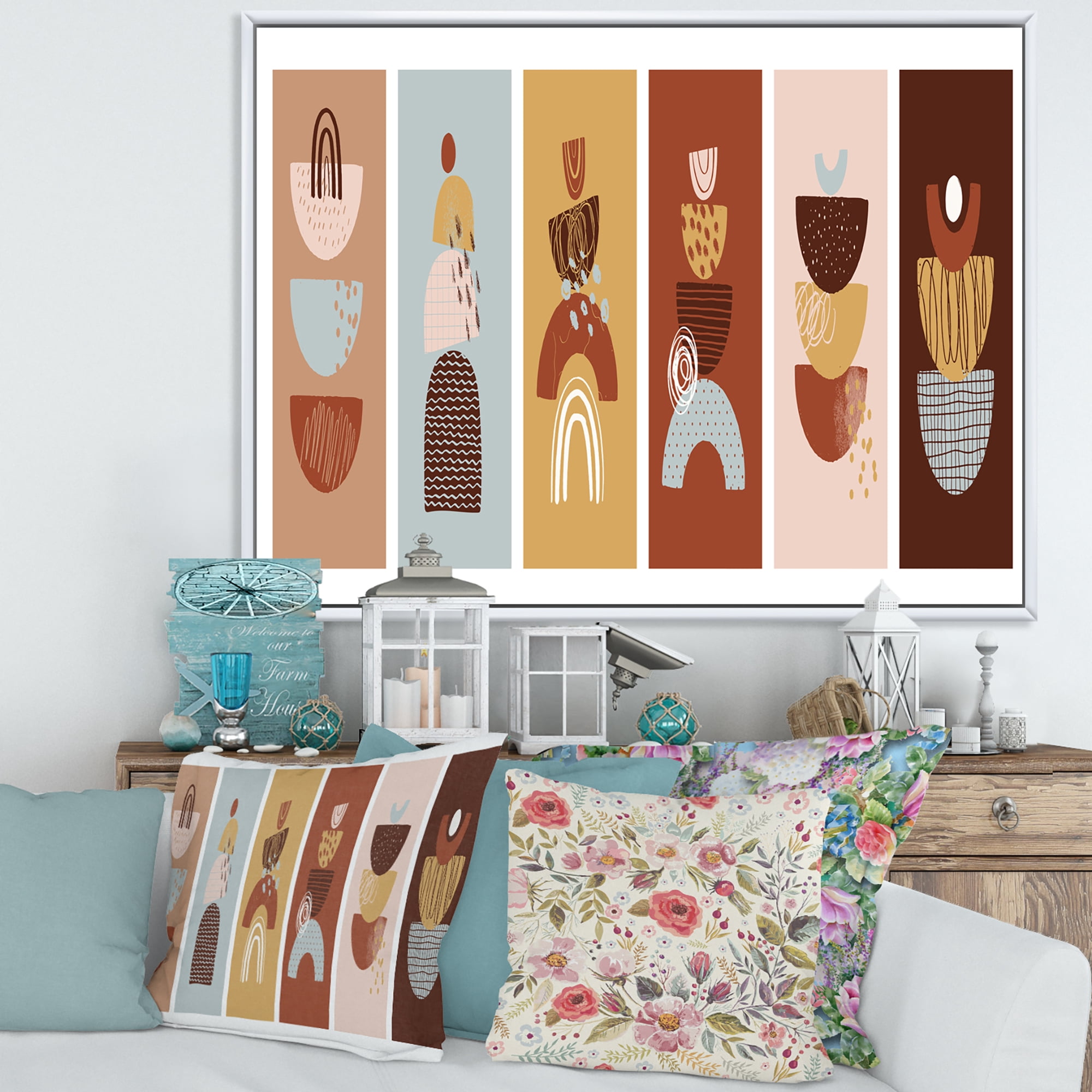 Designart 'Compostion Minimalistic of Organic Shapes II' Modern Framed Canvas Wall Art Print