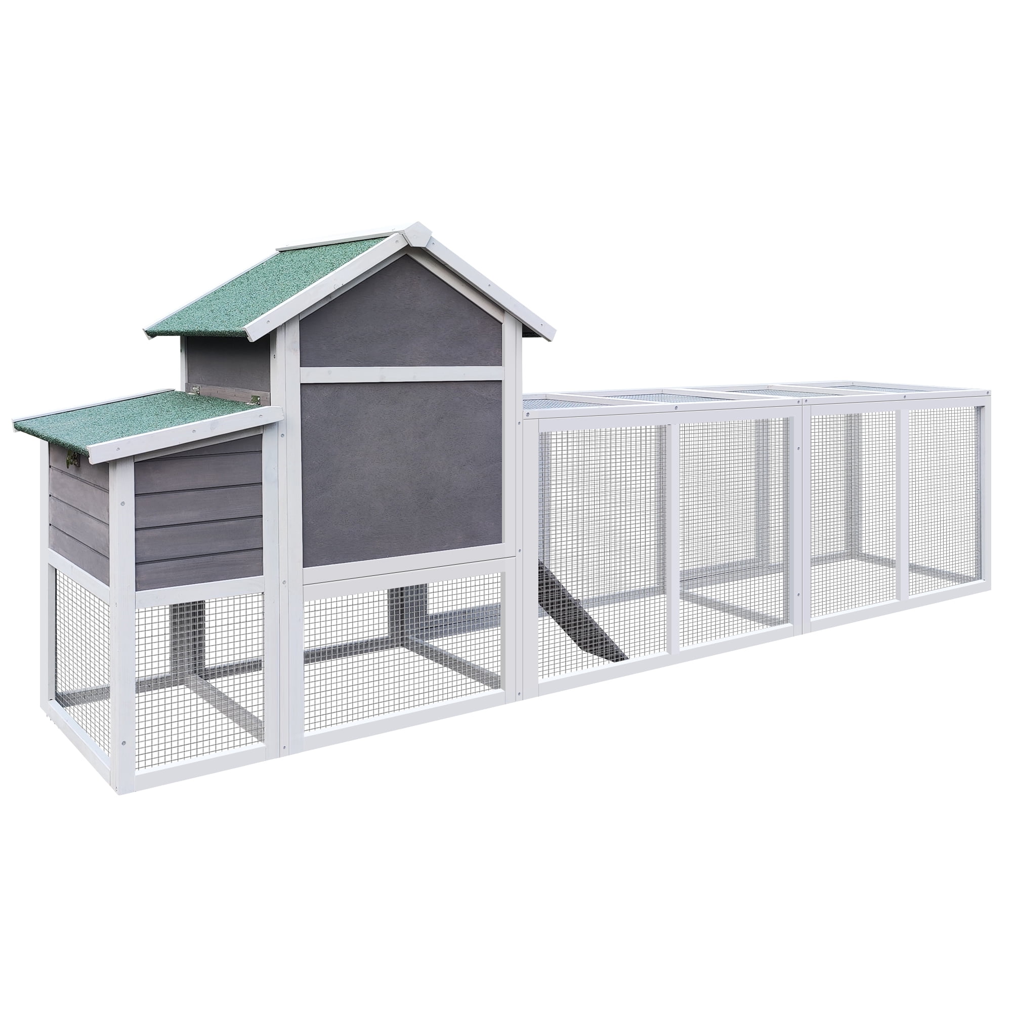 Wooden Chicken Coop Outdoor Hen House with Run, Waterproof Roof & Nesting Box, Rabbit Duck Poultry Cage with Perch, Sliding Tray, and Secure Locks