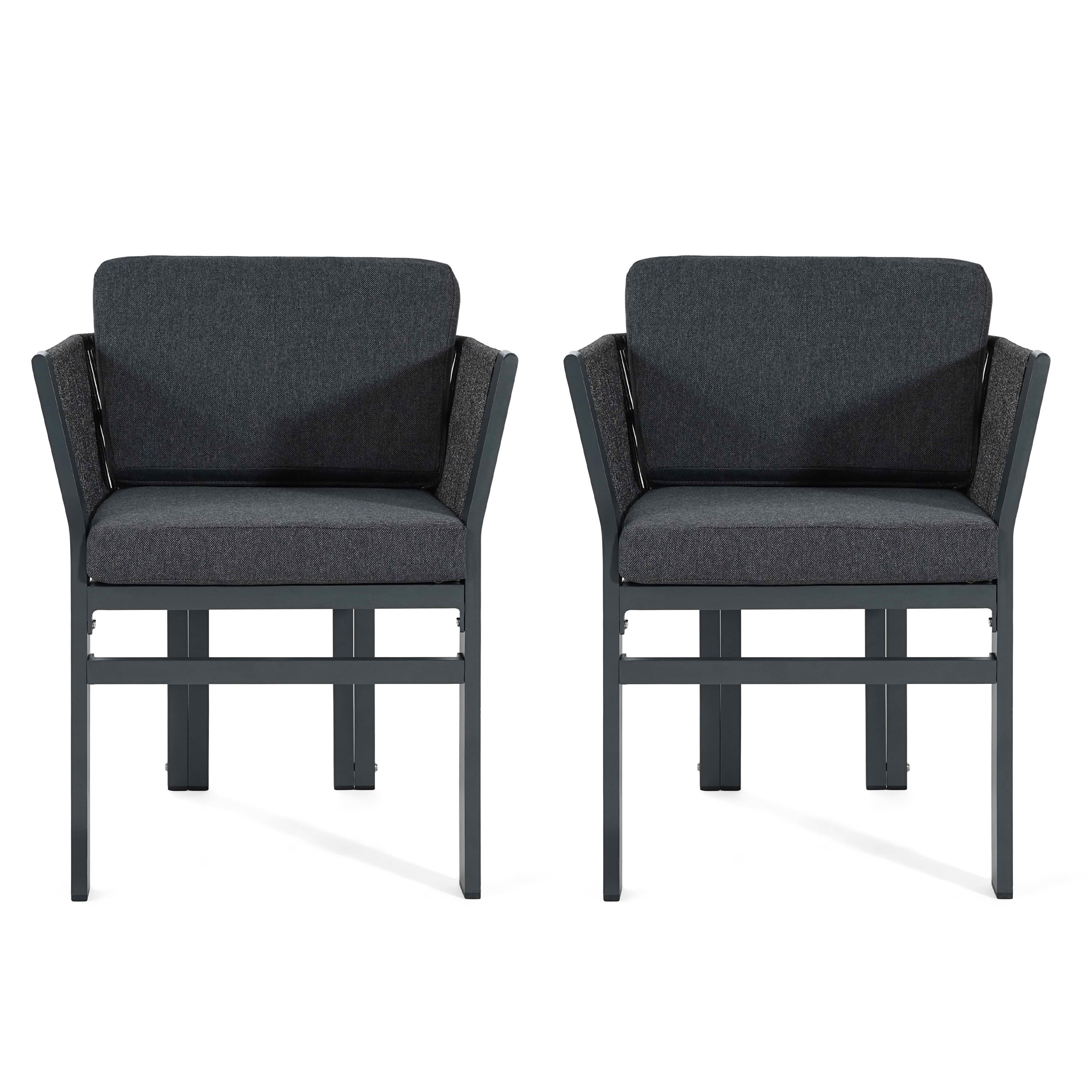 MAYEERTY Set of 2 Patio Aluminum Outdoor Chairs with Rattan Accent & Weather-Resistant Cushions