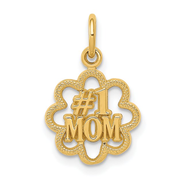 14k Yellow Gold Best Mom Necklace Charm Pendant