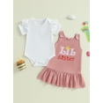 thumbnail image 4 of Miaouyo Baby Girls Summer Clothes Solid Short Sleeve Romper with Letter Embroidery Overall Dress 2 Pcs Set, 4 of 9