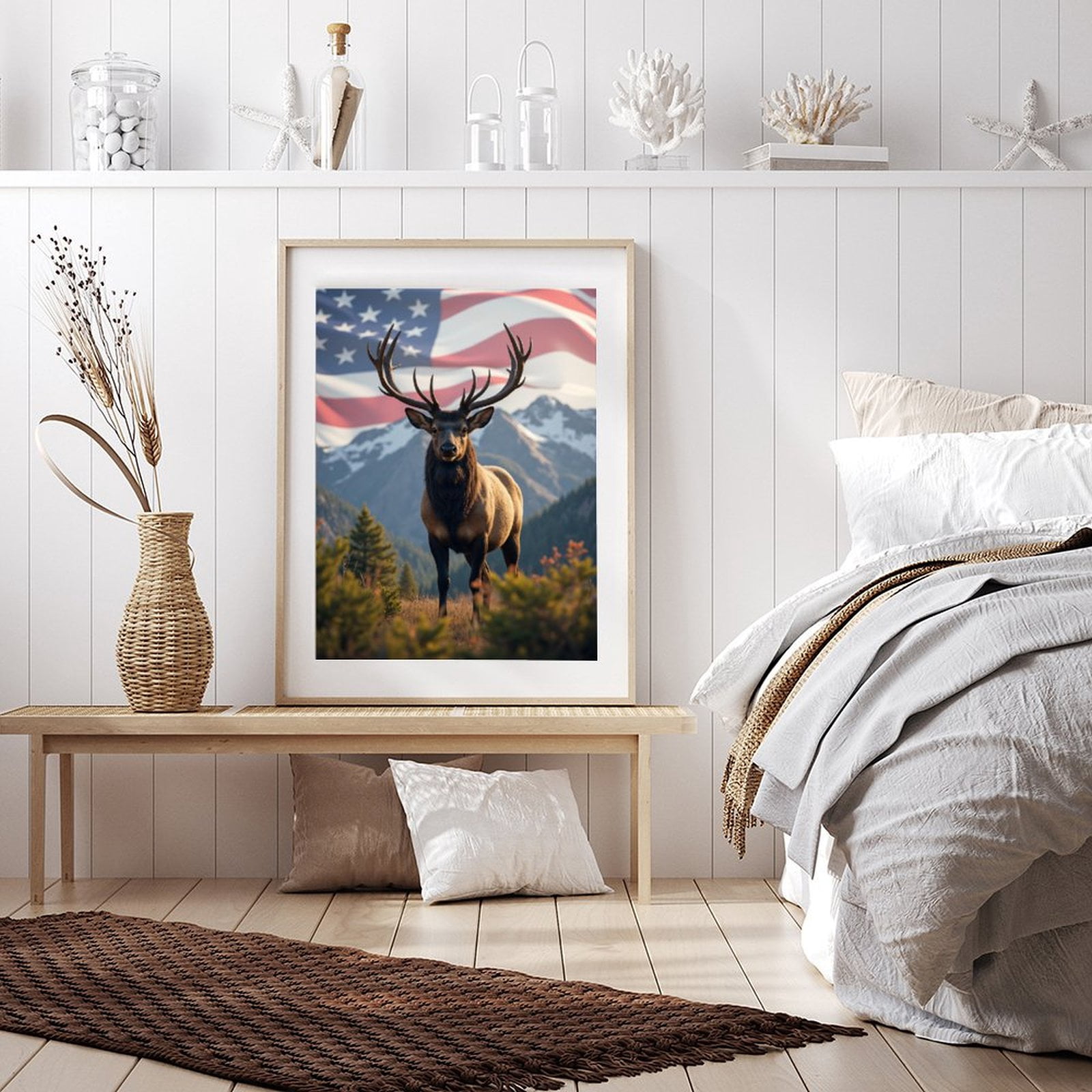 Diamond Art Kit for Adults, Flag Mountain Elk Scenery Diamond Painting for Adults Beginners, DIY Diamond Art Painting Kits, 5D Diamond Painting Crafts for Home Decor 12x16 Frameless