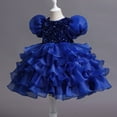 thumbnail image 4 of Little Girls Ruffles Dress Short Sleeve Sequins Princess Birthday Dress w/Headband, 4 of 7