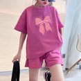 thumbnail image 5 of Vunhao Fashion Boy And Girls' 2 - 3 Years Toddler Casual Short Sleeve Crew Neck Button Solid Color Shorts Sets with Bow Print,Hot Pink,Size 9 T, 5 of 5
