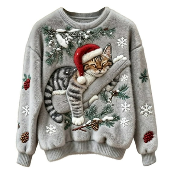 Women Christmas Outfit Women's Cozy Pullover Sweater Soft Crewneck Casual Winter Holiday Knit Top For Festive Seasonal Comfort Wear Gray S