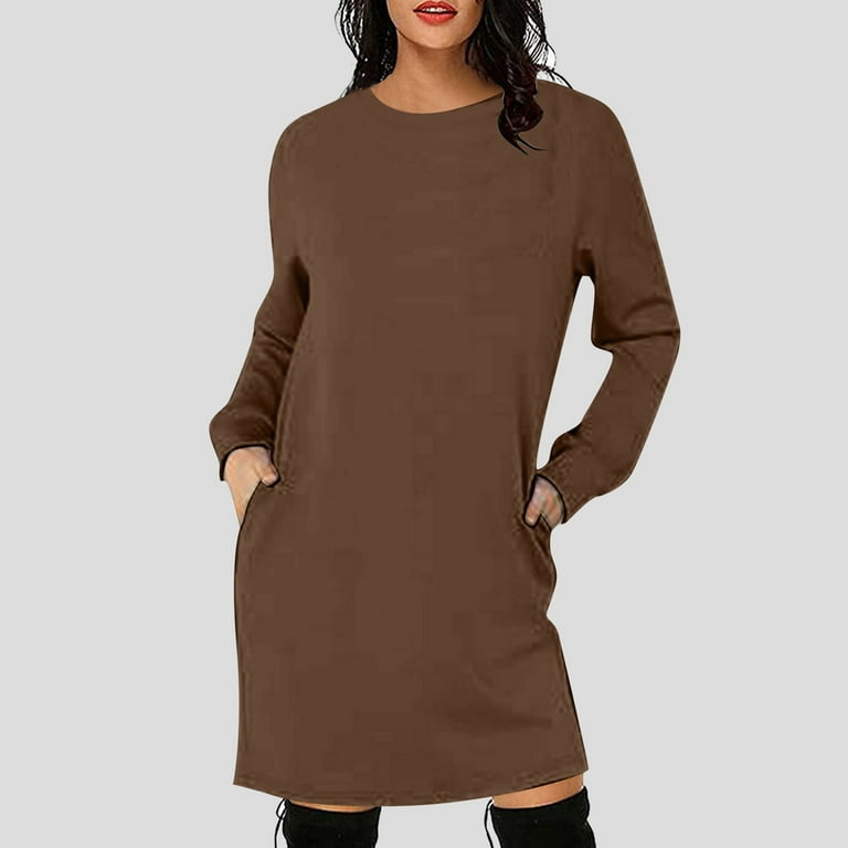 white christmas dresses Zapaka Women Black Casual Dress with Sash A-Line Long Sleeves Wedidng Guest Dress, Black / L main image 1