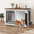 thumbnail image 2 of Uforic 39" Dog Crate Furniture, Wooden Indoor Dog Kennel with Adjustable Feet and 2 Removable Bowls, Dog Crate Side End Table, White, 2 of 9