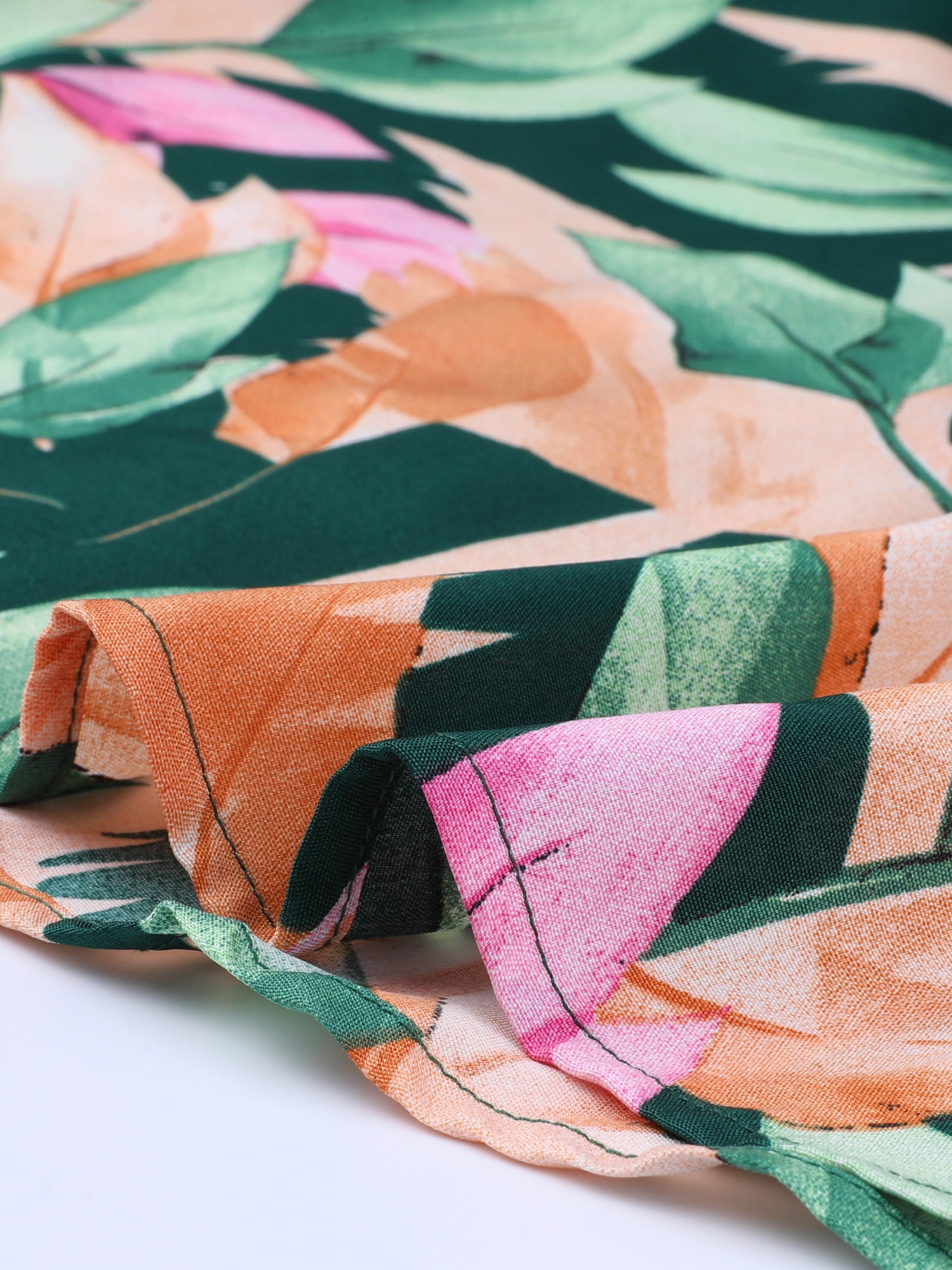 DARING DIVA Floral Leaves Print Short Sleeve Beach Top M Green Leaf