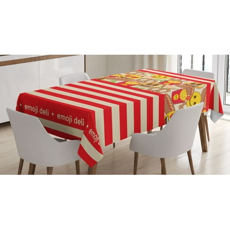 

Fast Food Emoji Tablecloth Hotdog Fries Sandwich Pattern with Classic Yellow Faces on Stripes Rectangular Table Cover for Dining Room Kitchen Decor 52 X 70 Dark Pink Champagne by Ambesonne