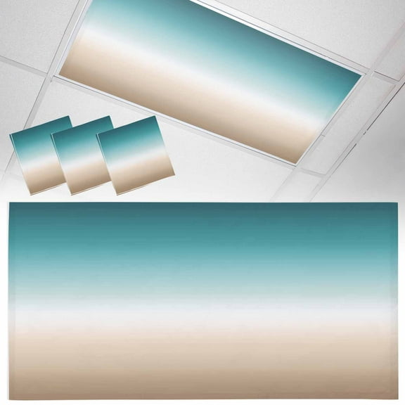 3 Pack Teal Green Fluorescent Light Covers for Ceiling Lights Khaki Gradient Magnetic Ceiling Light Covers Overhead Light Filters for Office Classroom Home