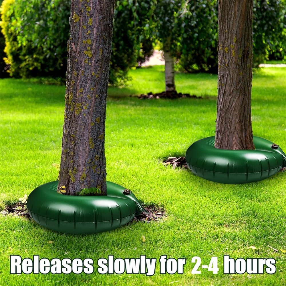 NOGIS 2 Pack Tree Watering Ring Tree Watering Bag 10 Gallon Slow Release Plastic Drip Irrigation Water Pouch Automatic Drip System for Planting Gardening Trees and Shrubs, 23.6 Inch (Green)