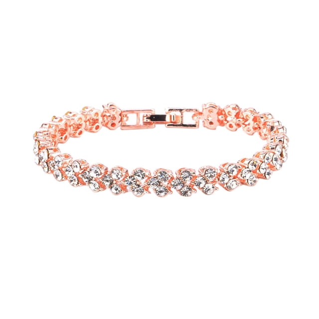 Pulseras romanas de moda con diamantes de imitación, joyería de cristal, regalos (oro rosa)