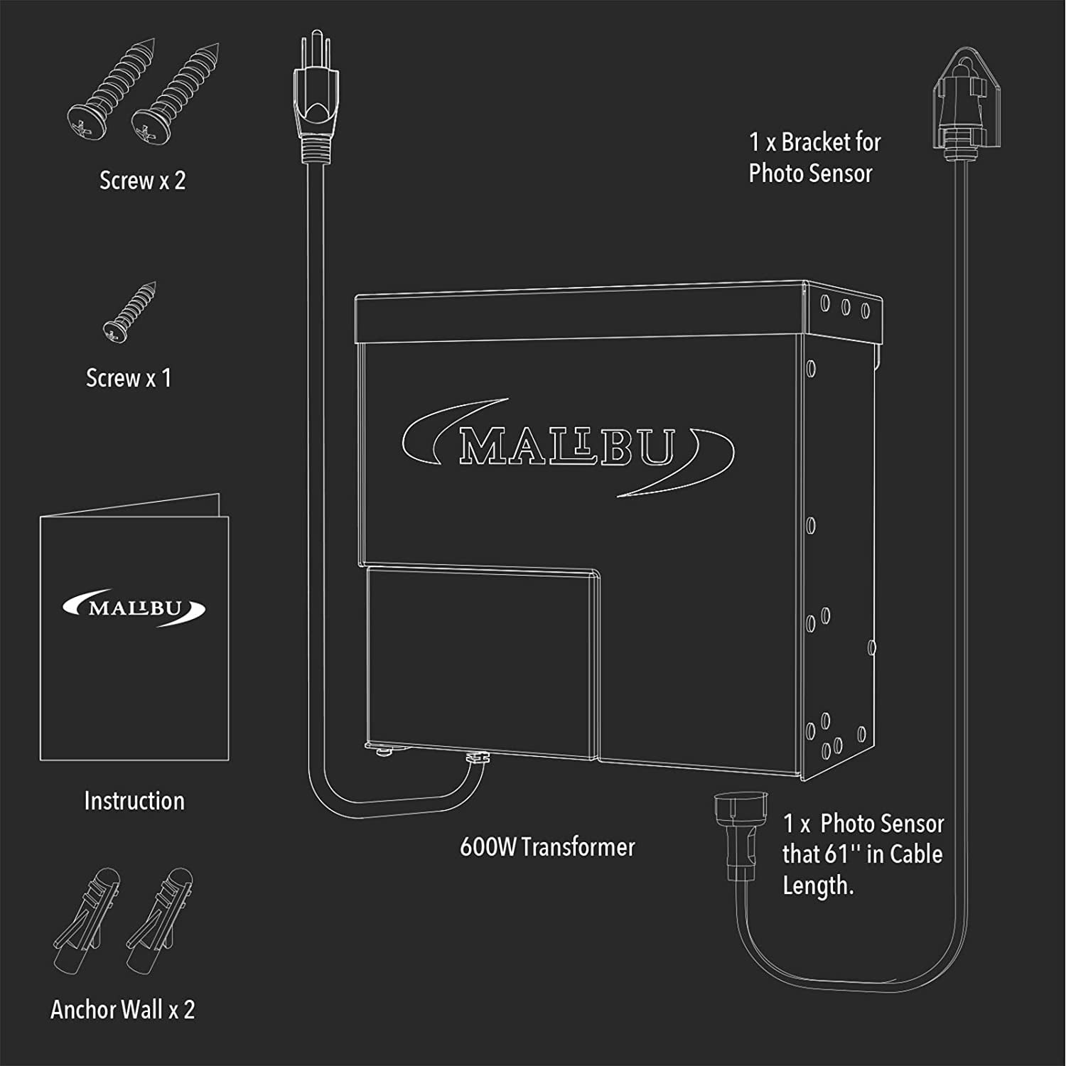 Malibu 600 Watt Power Pack with Sensor Photo Cell and Weather Shield for Low Voltage Landscape Lighting Spotlight Outdoor Transformer 120V Input 12V Output 8100-0600-01