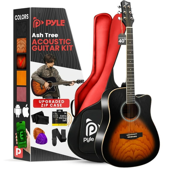 Guitarra acústica Pyle Steel String de 41 pulgadas con kit Ashtree Top