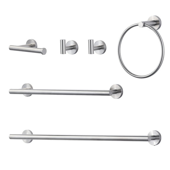 WOWOW 6-Piece Wall Mounted Bathroom Hardware Set in Brushed Nickel