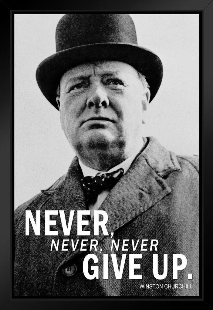 Winston Churchill Never Never Never Give Up Black White Face Portrait ...