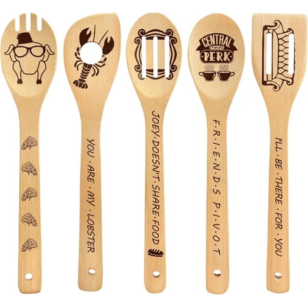 5-piece set of 'Friends' wooden cooking spoons, bamboo cooking kitchen utensil set, kitchen decoration accessories novelty 'Friends' TV show merchandise gift, suitable for female fans