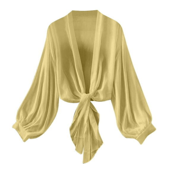 Ltctricy Shrugs For Women Chiffon Lantern Long Sleeve Open Tie Front Lightweight Summer Cardigans Cover Up Tops