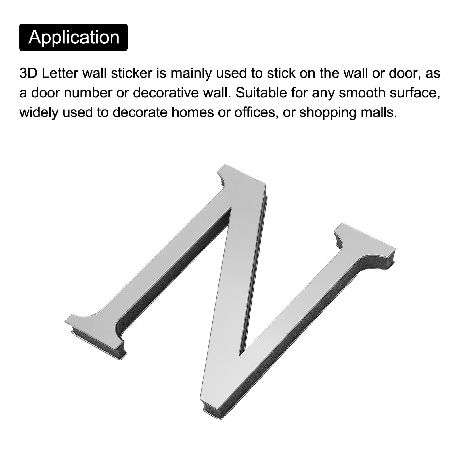 Unique Bargains 3D Acrylic Alphabet Mirror Wall Stickers Letter Sign Silver N Shape
