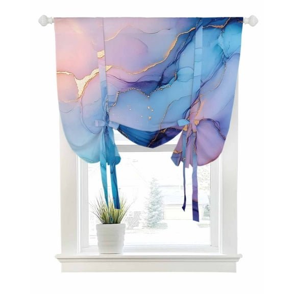 Marble Blue Purple Tie Up Curtains for Window, Thermal Insulated Balloon Shade Adjustable Rod Pocket Curtains Valance Panels for Kitchen Bathroom Cafe 42 x 54 Ombre Modern Abstract Art Ink Painting