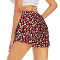 thumbnail image 3 of Xecao's Red Floral for a double-layer running short for women, perfect for gym, tennis, and more, featuring a convenient pocket., 3 of 9