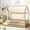 Natural-Without Slats, variant on DreamBuck Twin Size House Floor Bed, Wooden Montessori Bed Frame with Roof, Fence Guardrails Support, Montessori Floor Bed Frame for Boys, Girls, Twin Floor Bed for Bedroom, Gray