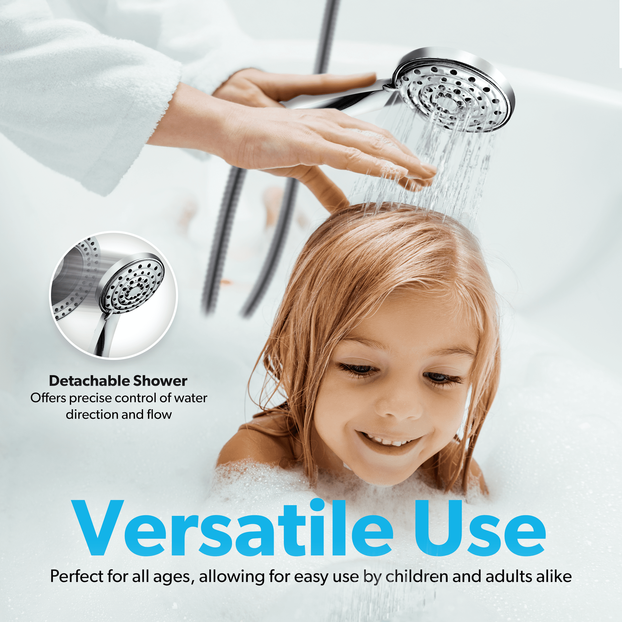 BLACK+DECKER Dual Shower Head with 5 Spray Settings and Detachable Wand and Stainless Steel Hose, Chrome
