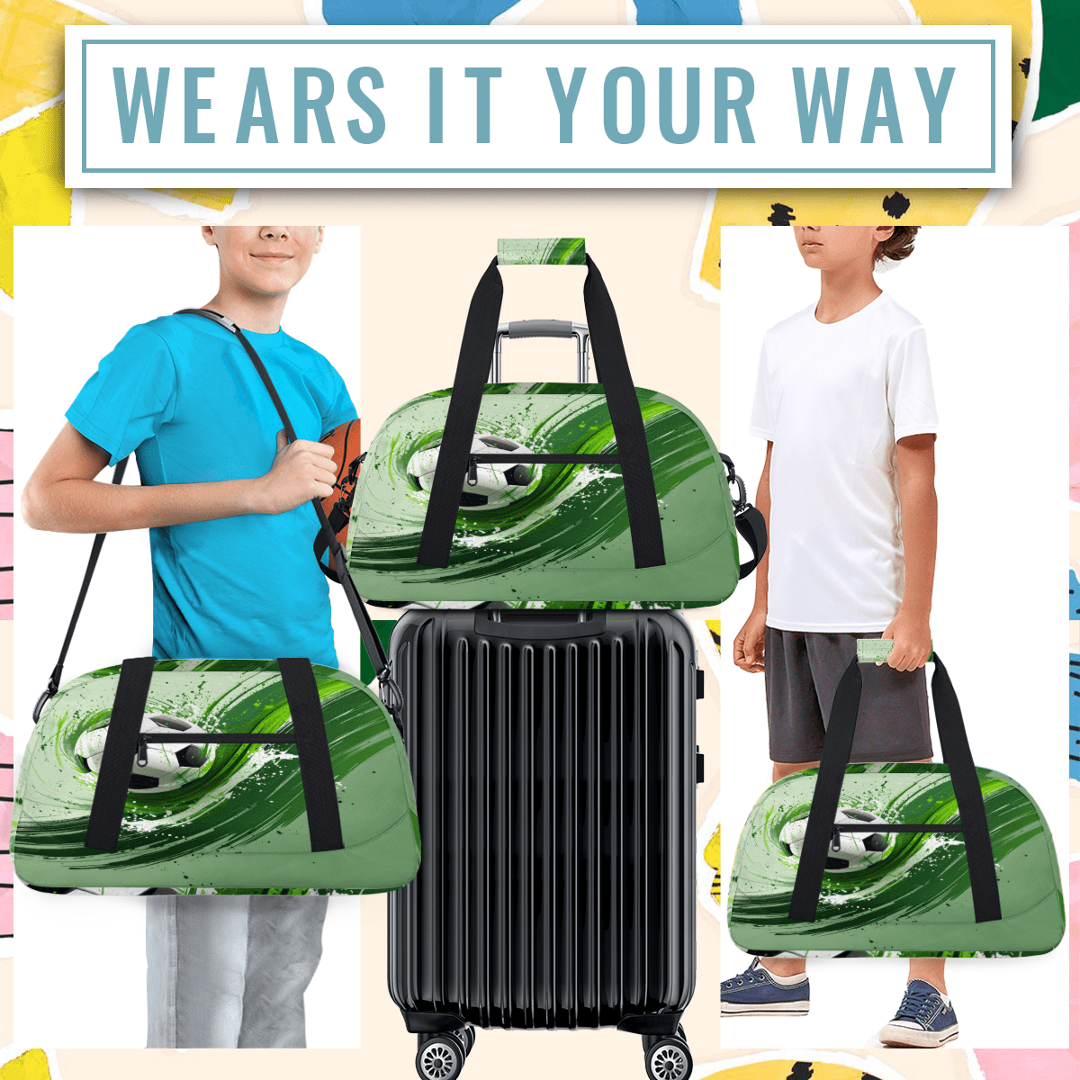 Herdesigns Soccer Sports Duffle Bag for Women & Men, Football Gym Bag Dance Bag Overnight Bag Carry On Weekender Travel Bag