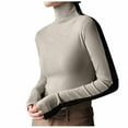 thumbnail image 2 of Charella Women's Turtleneck Knitted Basic Shirt Long Sleeve Slim Fitted Tops Beige,4, 2 of 9